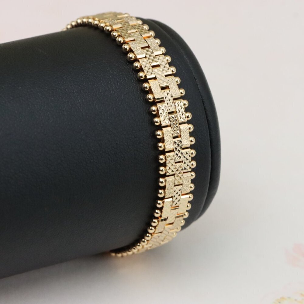 "Elegant Textured Rose Gold Bracelet with Polished Bead Edges, XPBL0865